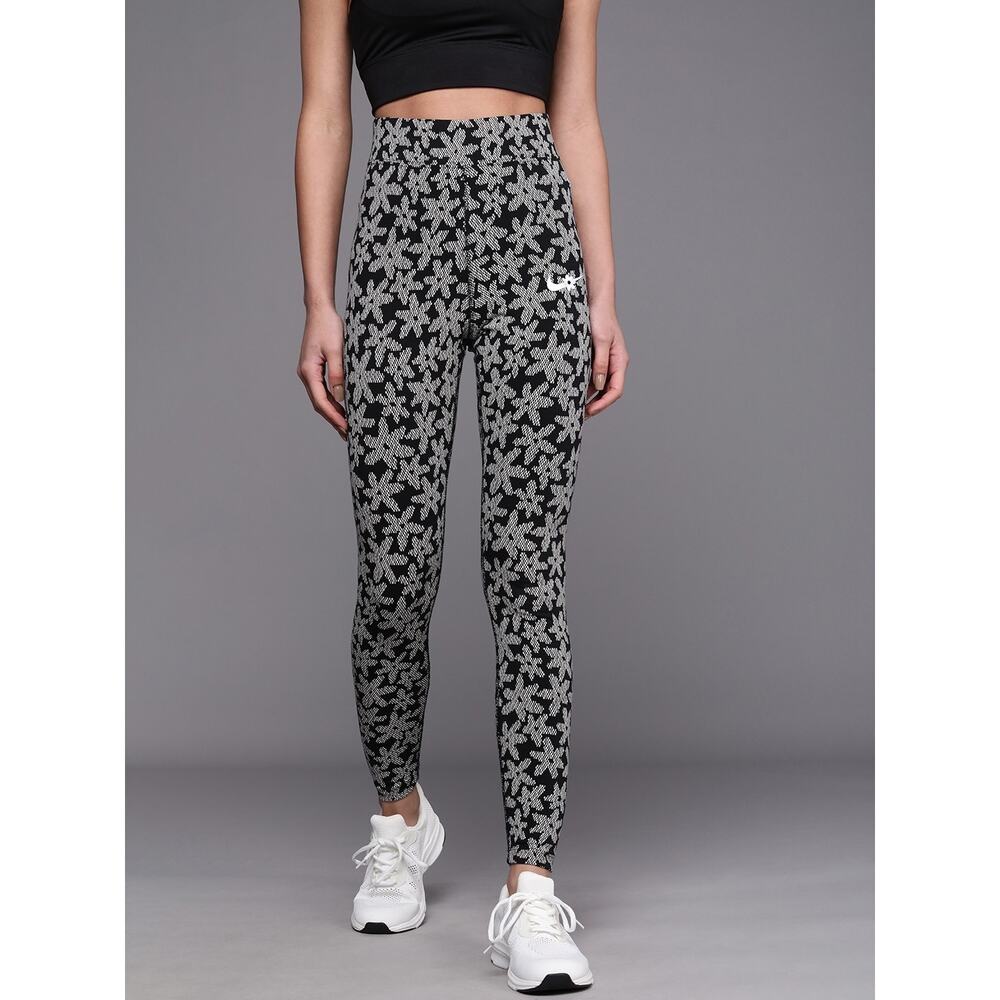 Nike Women Black & Grey Printed High-Rise Tights
